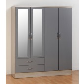 Nevada 4 Door 2 Drawer Wardrobe Grey Gloss/Light Oak Effect Veneer